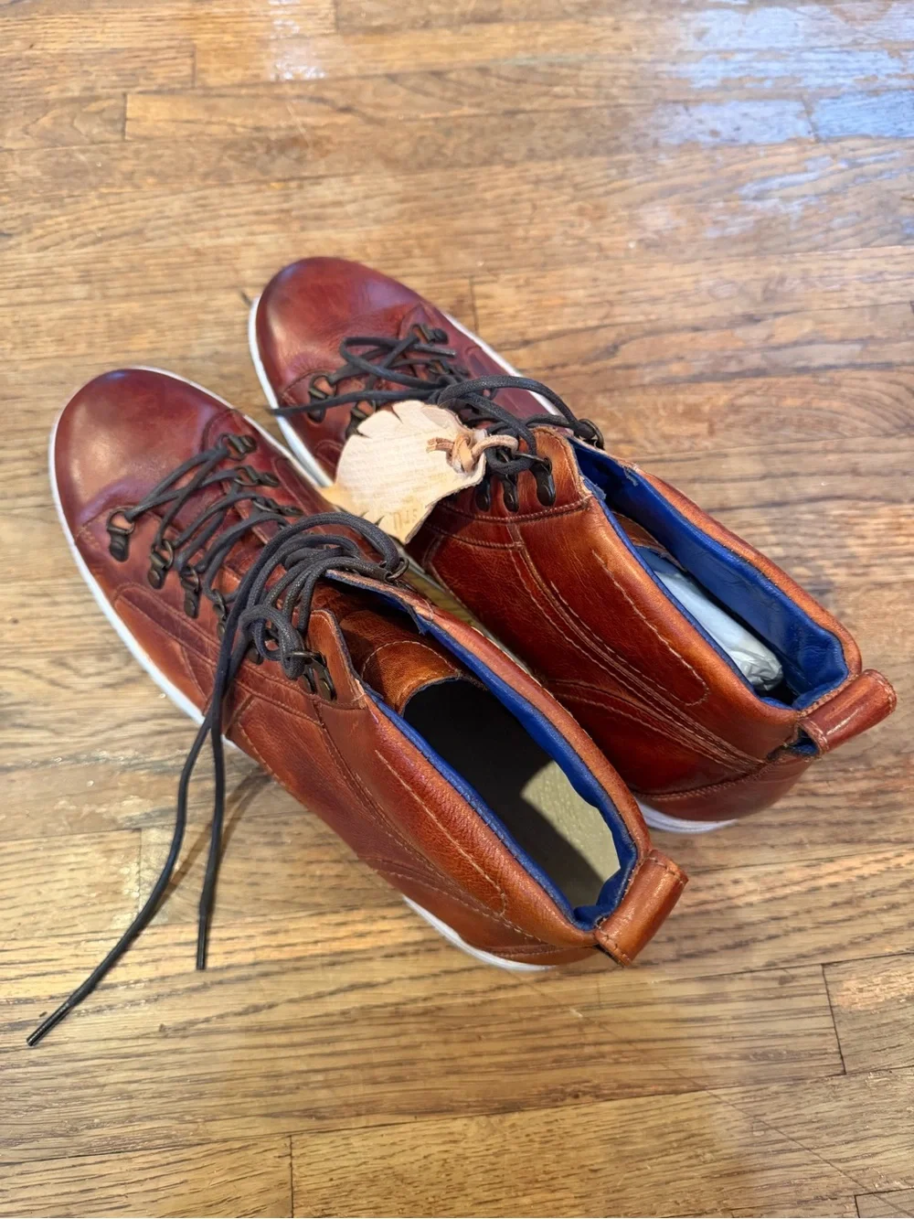 Bed Stu Cognac Leather Chukka Boots with Blue Lining